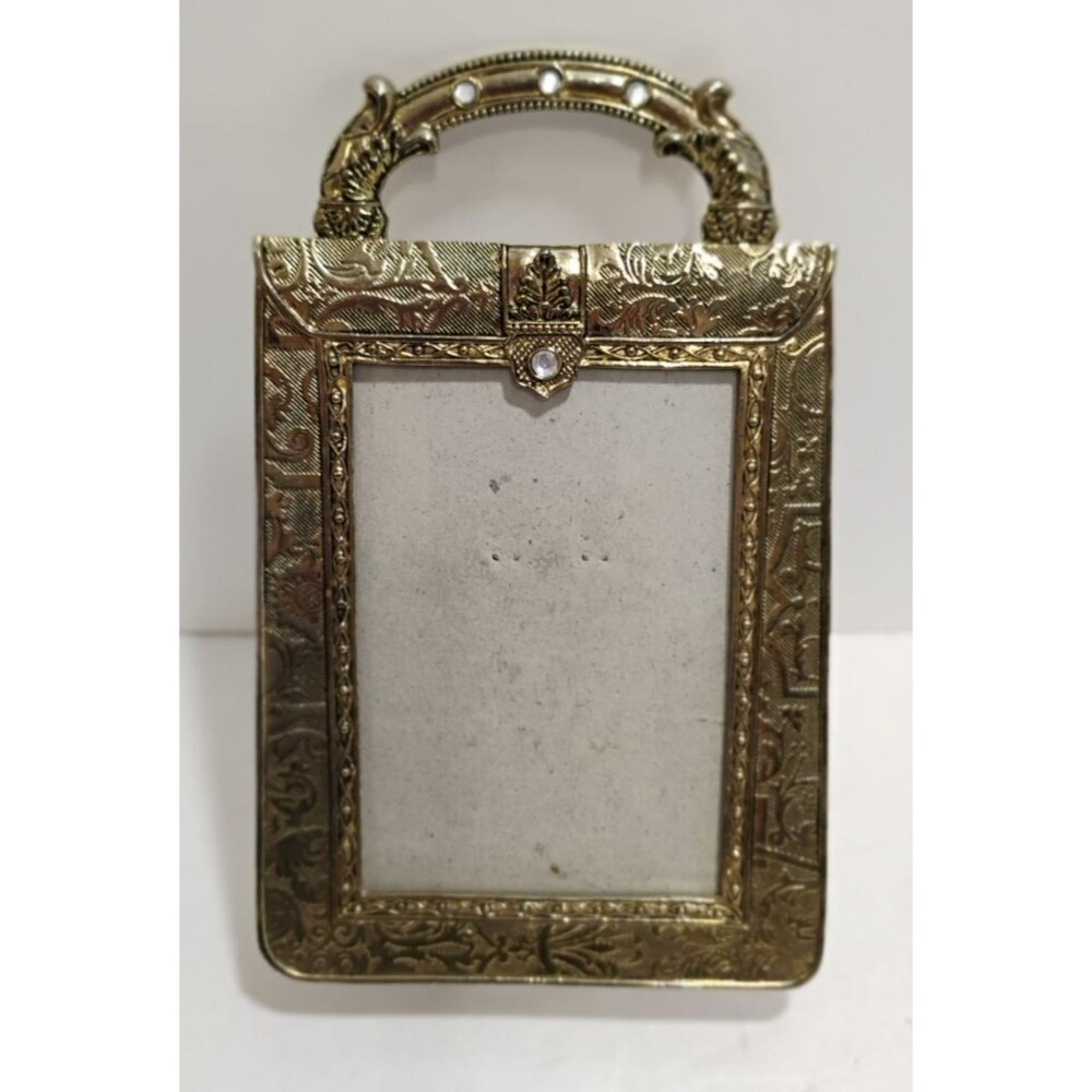 Vintage Gold Metal Jeweled Ornate Photo Picture Frame 3x5 Photo GORGEOUS 7"